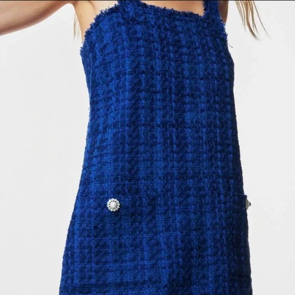 NWT Brand New: Zara textured tweed blue pinafore dress - Picture 4 of 8